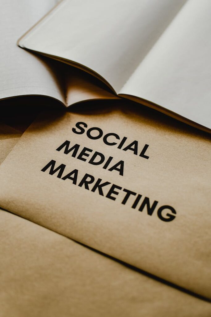 Close-up of brown envelopes with 'Social Media Marketing' text, ideal for startup themes.